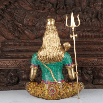 Brass Lord Shiva Statue With Stone Work For Home Temple Decor 1.5 Feet