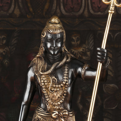 Brass Standing Lord Shiva Statue Mahadev Black Gold Finish For Home Decor 1.5 Feet