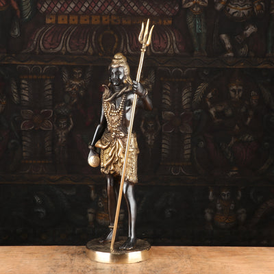 Brass Standing Lord Shiva Statue Mahadev Black Gold Finish For Home Decor 1.5 Feet