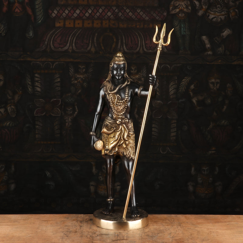 Brass Standing Lord Shiva Statue Mahadev Black Gold Finish For Home Decor 1.5 Feet - 462888