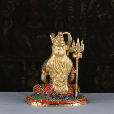 Brass Lord Shiva Statue in Meditation Stone Work For Home Decor 10"