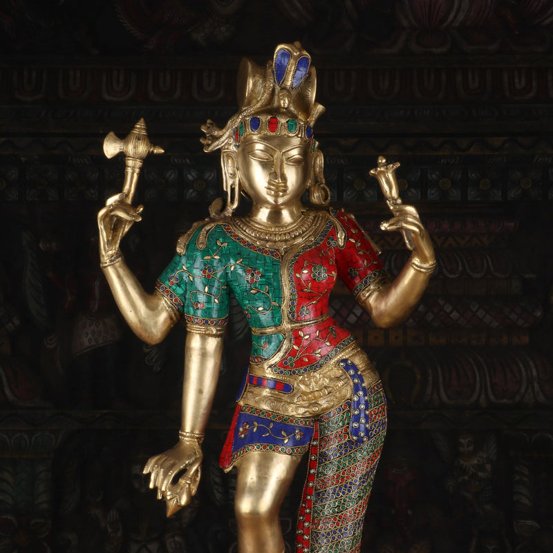 Brass Large Lord Shiva Ardhanarishawar Statue Stone Work For Decor 3 Feet