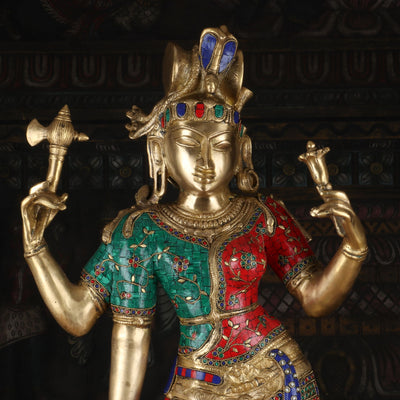 Brass Large Lord Shiva Ardhanarishawar Statue Stone Work For Decor 3 Feet