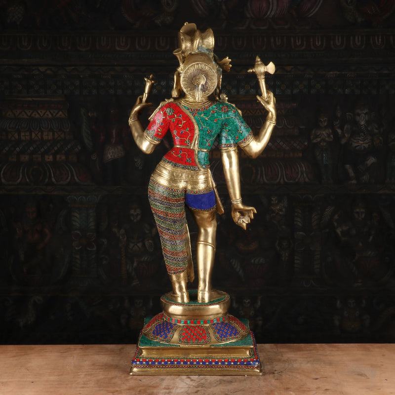 Brass Large Lord Shiva Ardhanarishawar Statue Stone Work For Decor 3 Feet