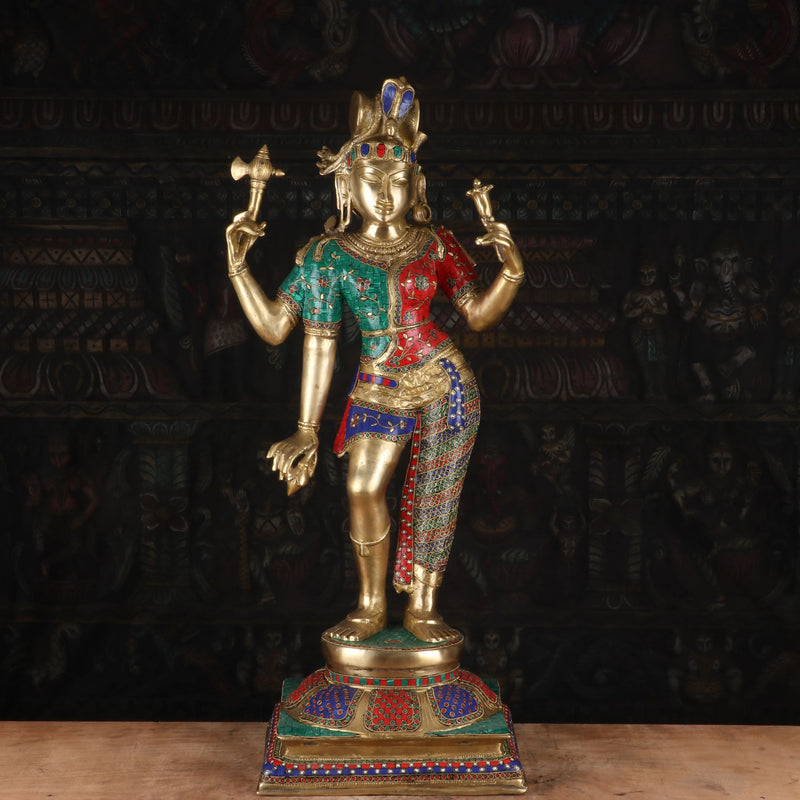 Brass Large Lord Shiva Ardhanarishawar Statue Stone Work For Decor 3 Feet - 462893