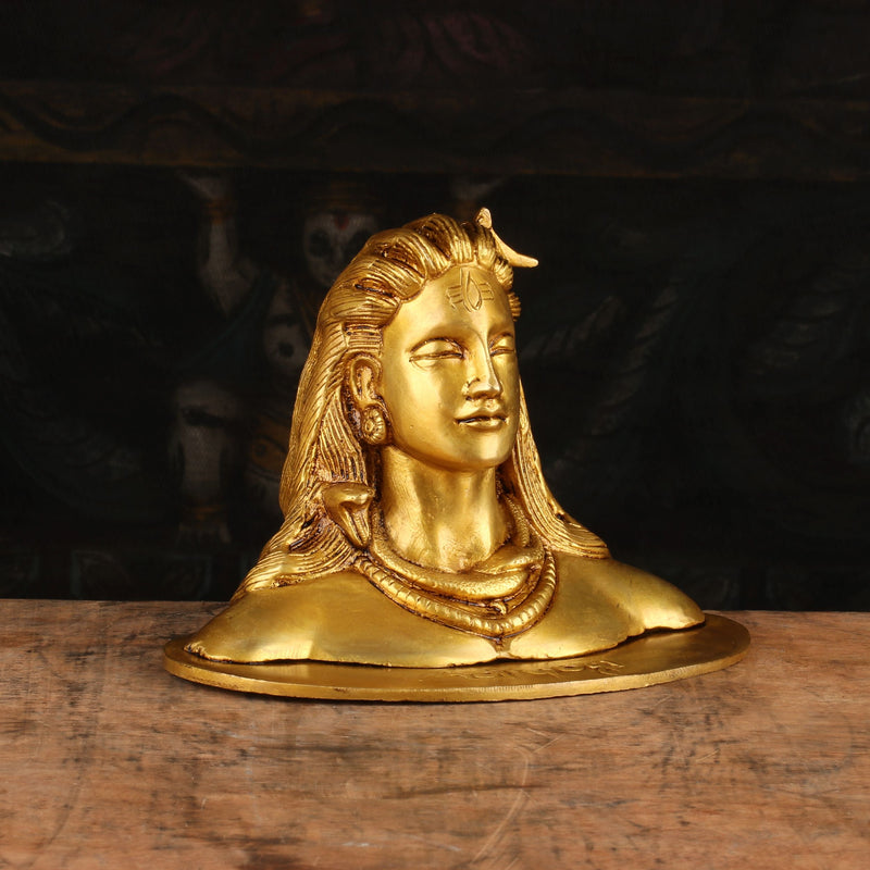 Brass Aadiyogi Shiva Bust Statue 4" by StatueStudio