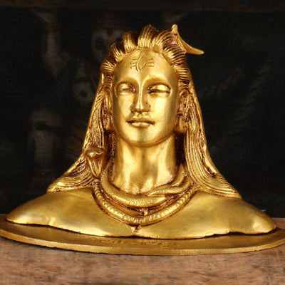 Brass Aadiyogi Shiva Bust Statue 4" by StatueStudio