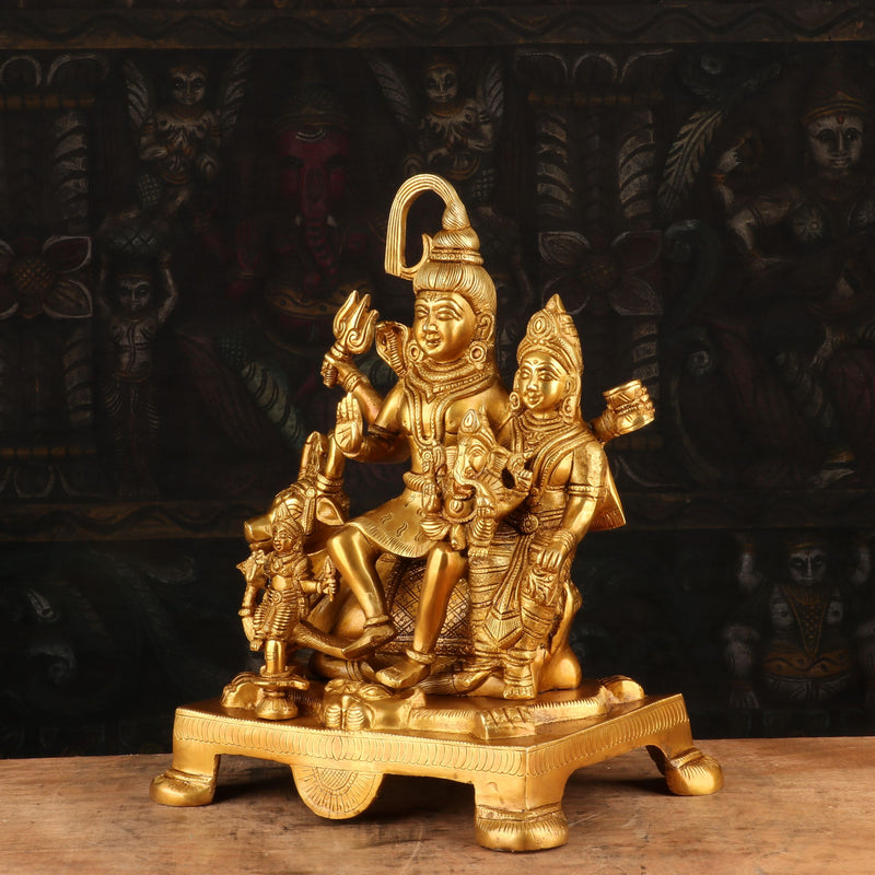 Brass Shiv Parivar Statue Sitting On Nandi For Home Decor 8"