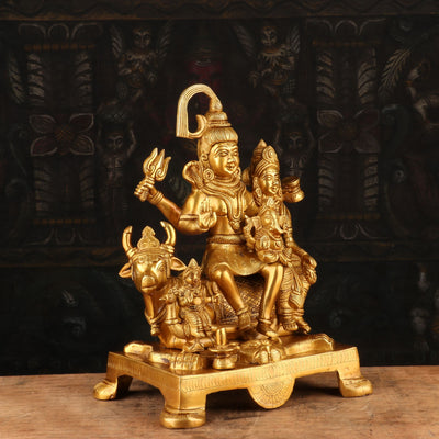 Brass Shiv Parivar Statue Sitting On Nandi For Home Decor 8"