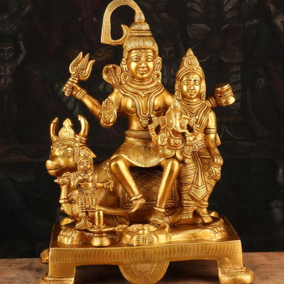 Brass Shiv Parivar Statue Sitting On Nandi For Home Decor 8"