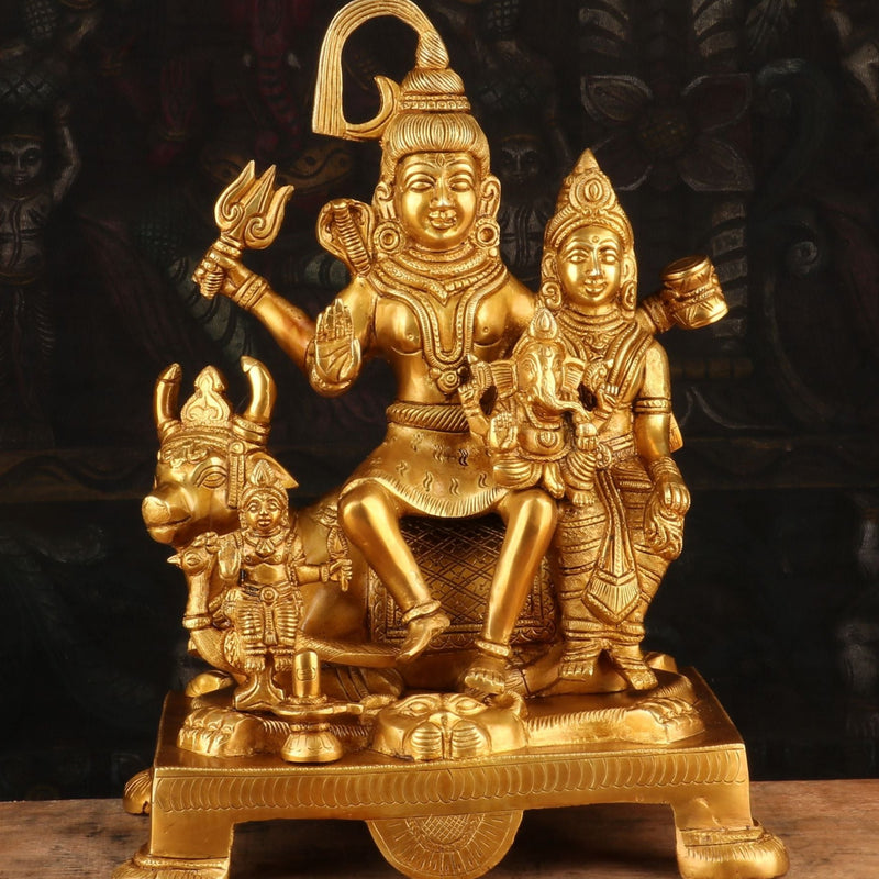 Brass Shiv Parivar Statue Sitting On Nandi For Home Decor 8"