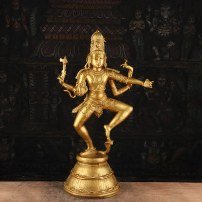Brass Nataraja Statue Shiva Sculpture the Lord Of Dance Idol Decor Showpiece 22" - SKU - 462899