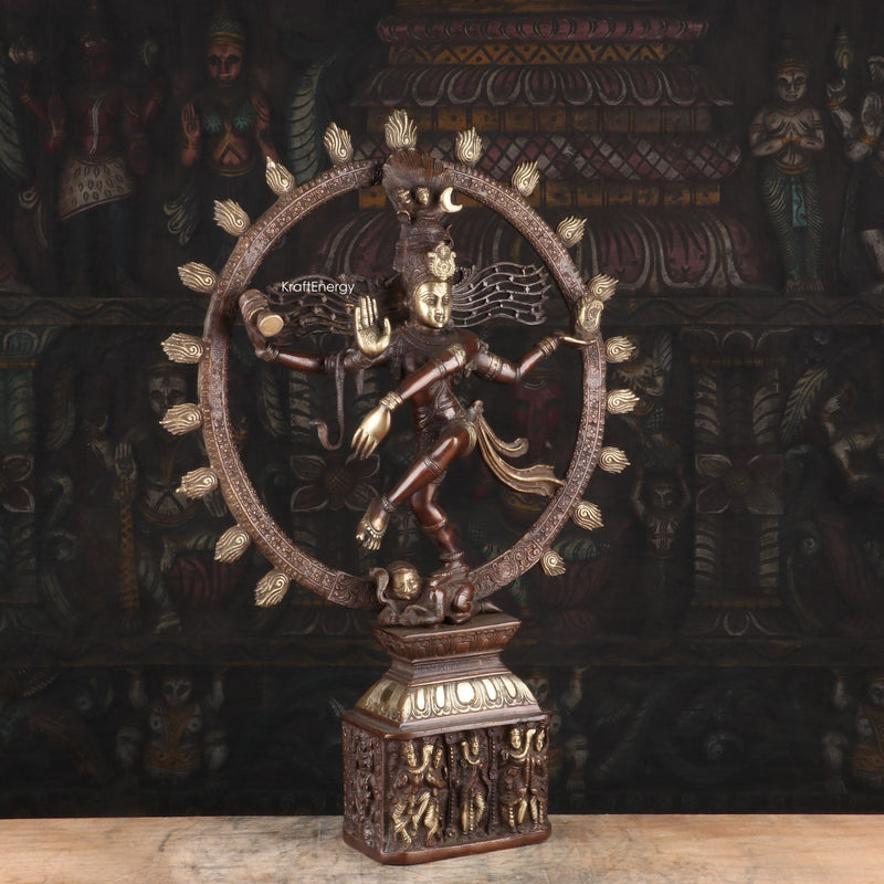 Brass Nataraja Statue Sculpture Vintage Brown Finished Idol For Decor Showpiece 2 Feet