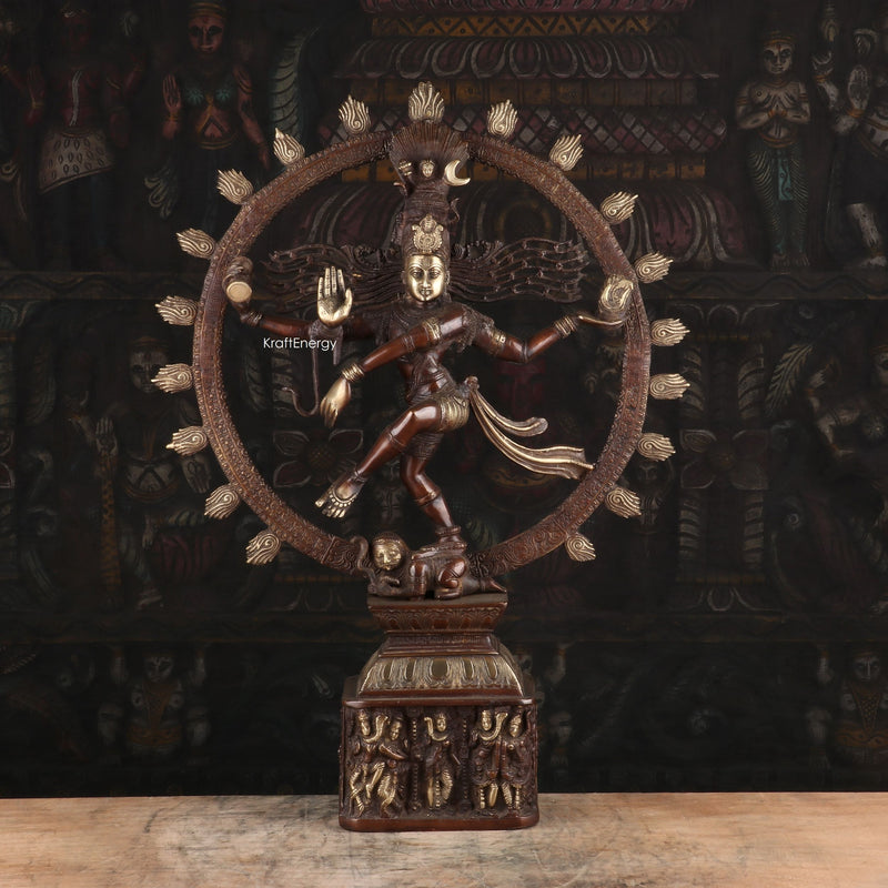 Brass Nataraja Statue Sculpture Vintage Brown Finished Idol For Decor Showpiece 2 Feet - SKU - 462907