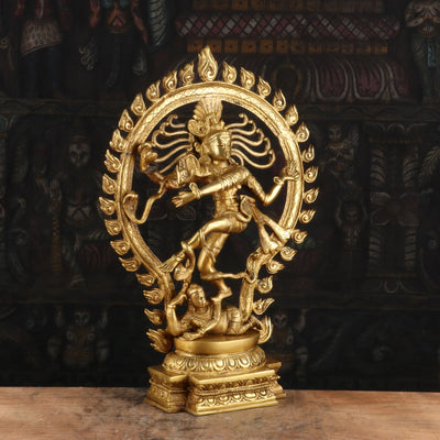 Brass Nataraja Statue Sculpture Idol Golden Finished Idol For Decor 20"