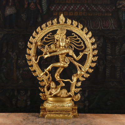 Brass Nataraja Statue Sculpture Idol Golden Finished Idol For Decor 20"