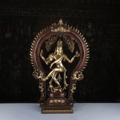 Brass Nataraja Statue Sculpture Idol Brown Finished For Decor 26" - SKU - 462910