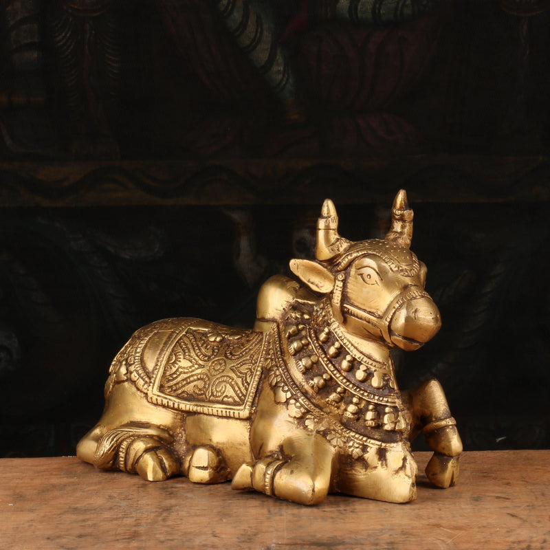 Brass Small Nandi Statue Idol Decor 5"