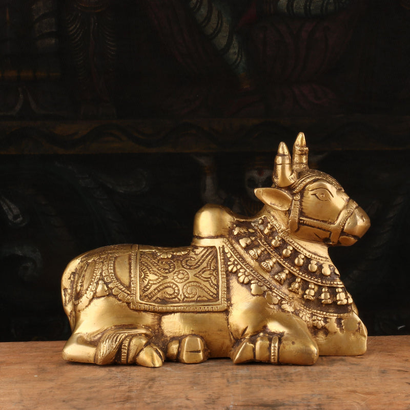 Brass Small Nandi Statue Idol Decor 5" - SKU - 462916