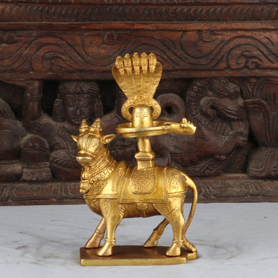 Brass Shiva Nandi Statue Brown Finished Idol Figurine For Decor 8" - SKU - 462920