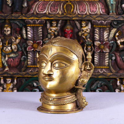 Brass Goddess Parvati Head Idol Religious Decor Statue 11"