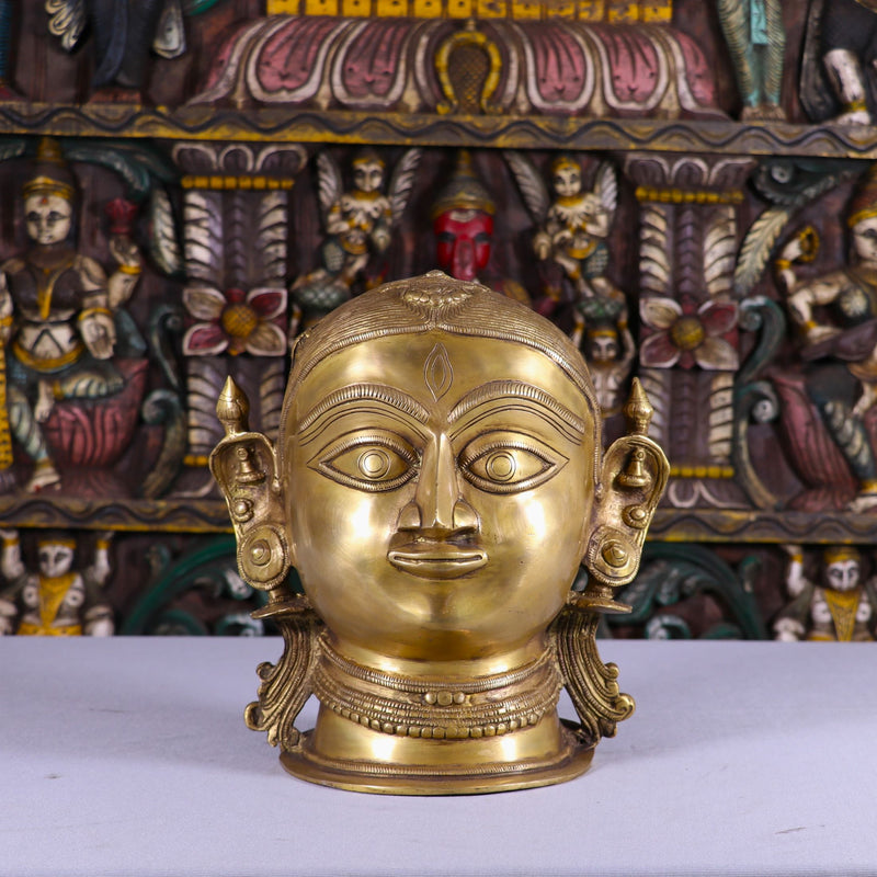 Brass Goddess Parvati Head Idol Religious Decor Statue 11"