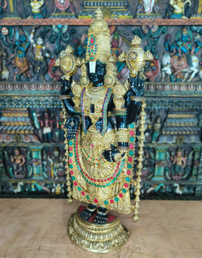 Brass Large Tirupati Balaji Statue Stone Work Religious Idol Decor 4 Feet