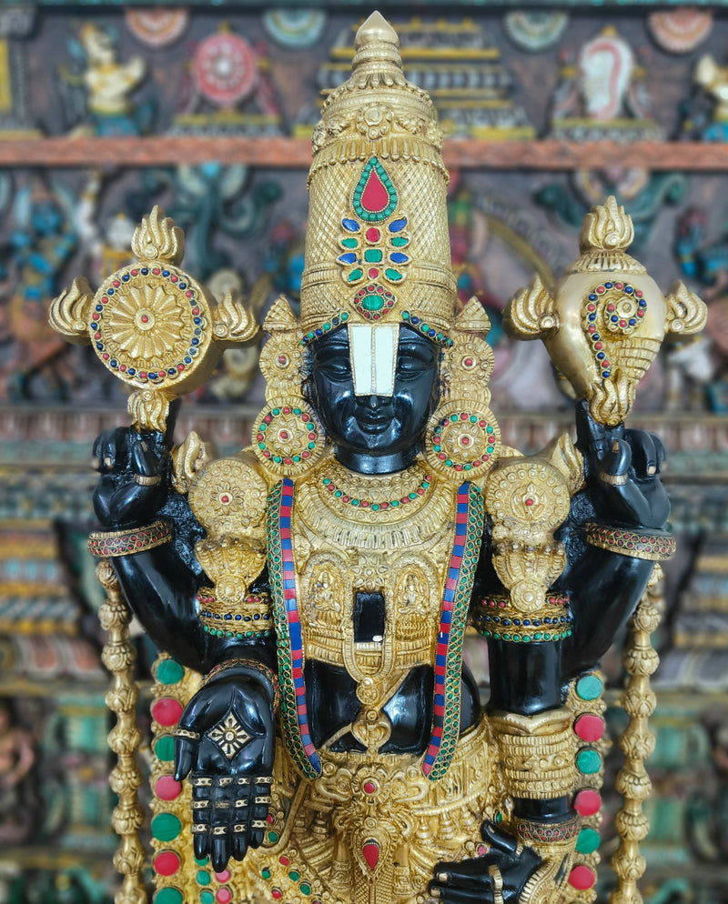 Brass Large Tirupati Balaji Statue Stone Work Religious Idol Decor 4 Feet