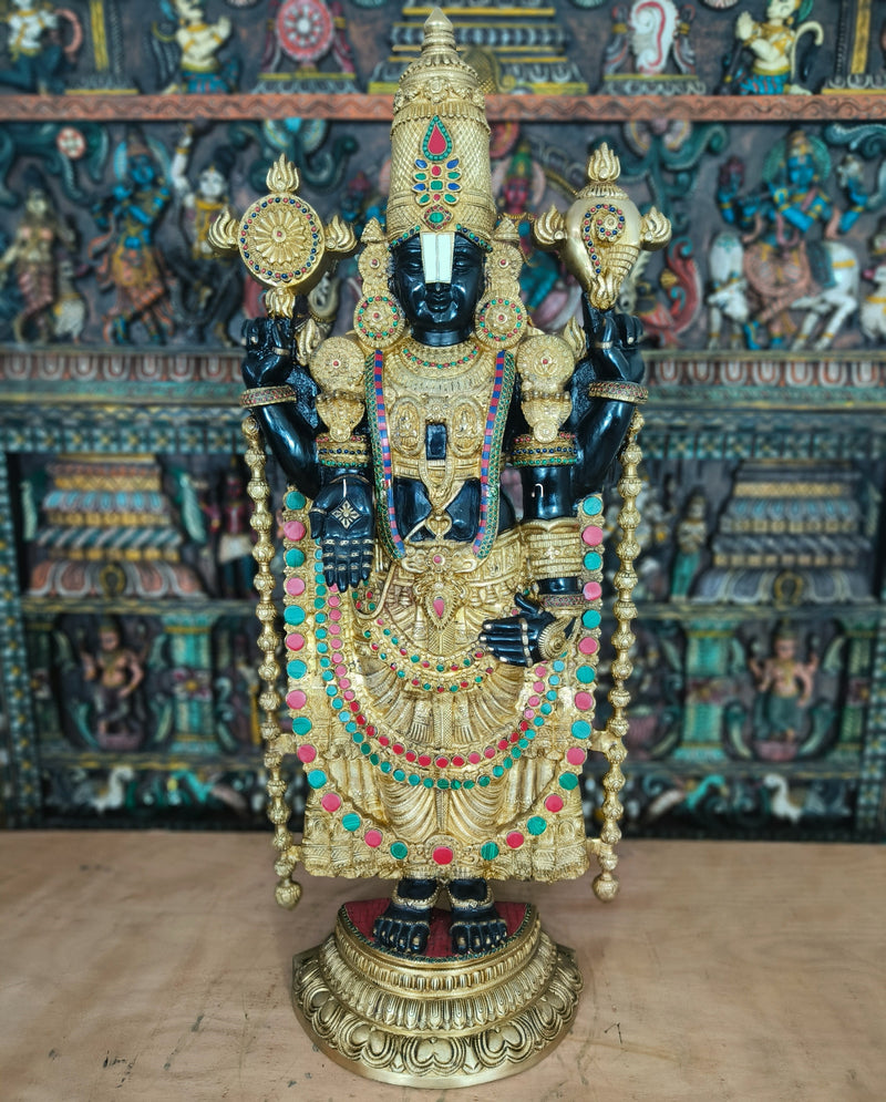 Brass Large Tirupati Balaji Statue Stone Work Religious Idol Decor 4 Feet