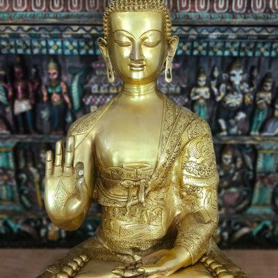 Brass Large Blessing Buddha Statue For Home Decor Showpiece 33"