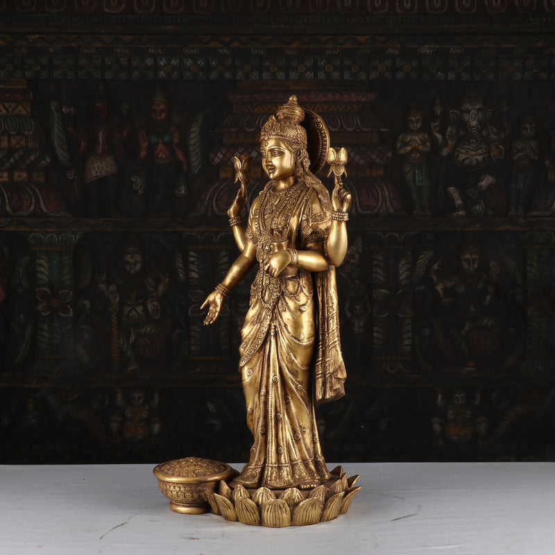 Brass Antique Goddess Lakshmi Statue Large Idol For Pooja Home Temple Decor 2 Feet