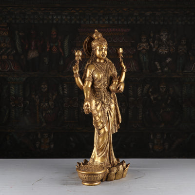 Brass Antique Goddess Lakshmi Statue Large Idol For Pooja Home Temple Decor 2 Feet