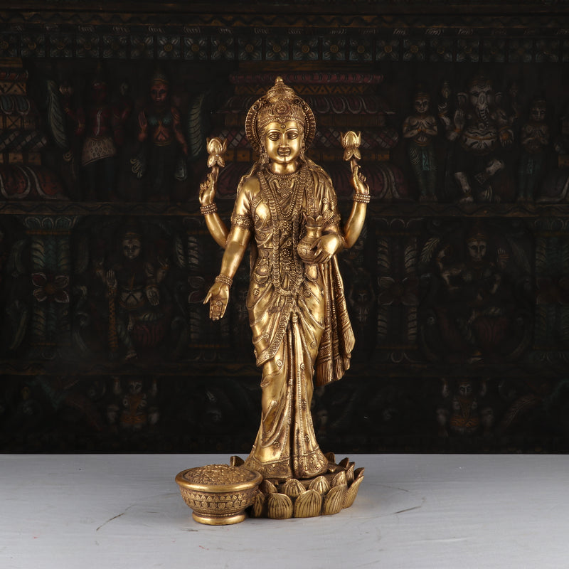 Brass Antique Goddess Lakshmi Statue Large Idol For Pooja Home Temple Decor 2 Feet - SKU - 462931