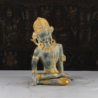 Brass Indra Statue Antique Green Finished Indian God Inder Idol Murti Figure 14" - SKU - 462934