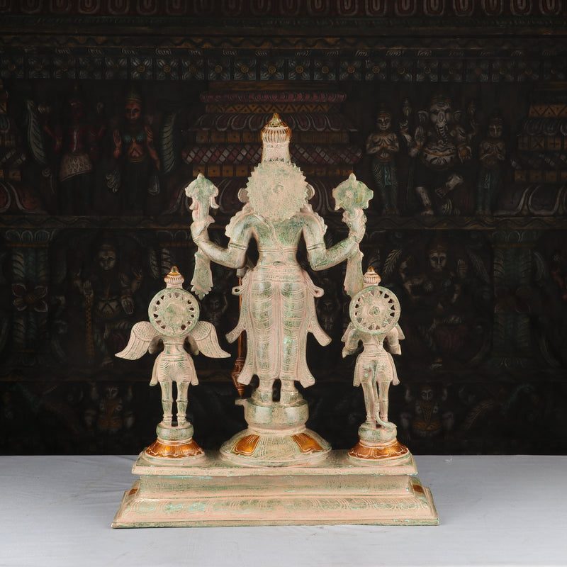 Brass Vishnu Statue With Garuda And Hanuman Antique Finished Idol Religious Decor 2 Feet