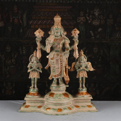 Brass Vishnu Statue With Garuda And Hanuman Antique Finished Idol Religious Decor 2 Feet