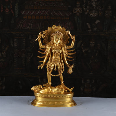 Brass Maa Kali Statue Vintage Antique Finished Idol Reigious Home Temple Decor 1.5 Feet - SKU - 462940