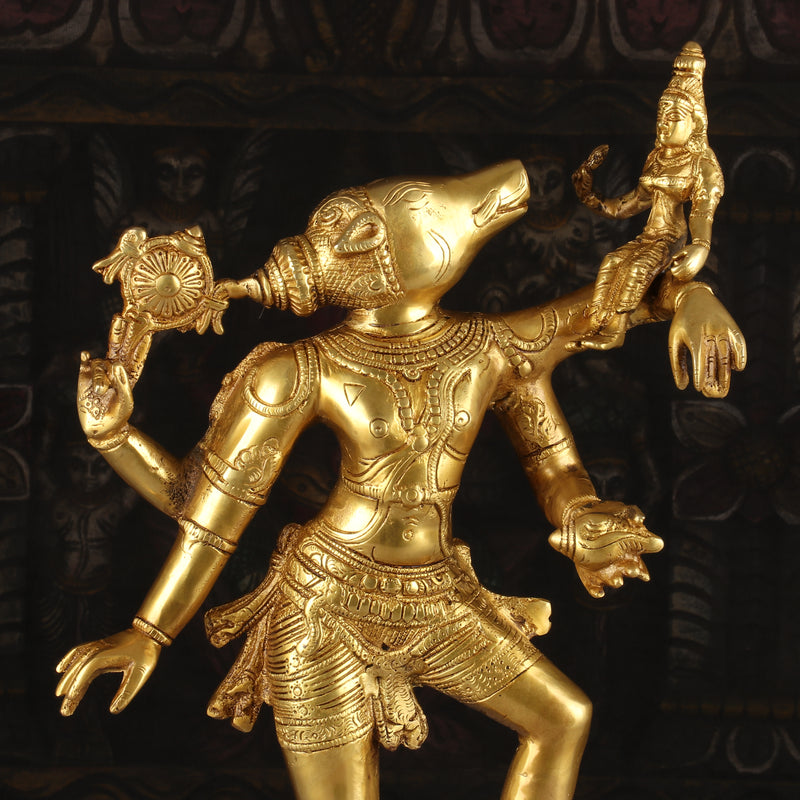 Brass Handicraft Varaha Lakshmi Statue Idol Religious Decor 1.5 Feet