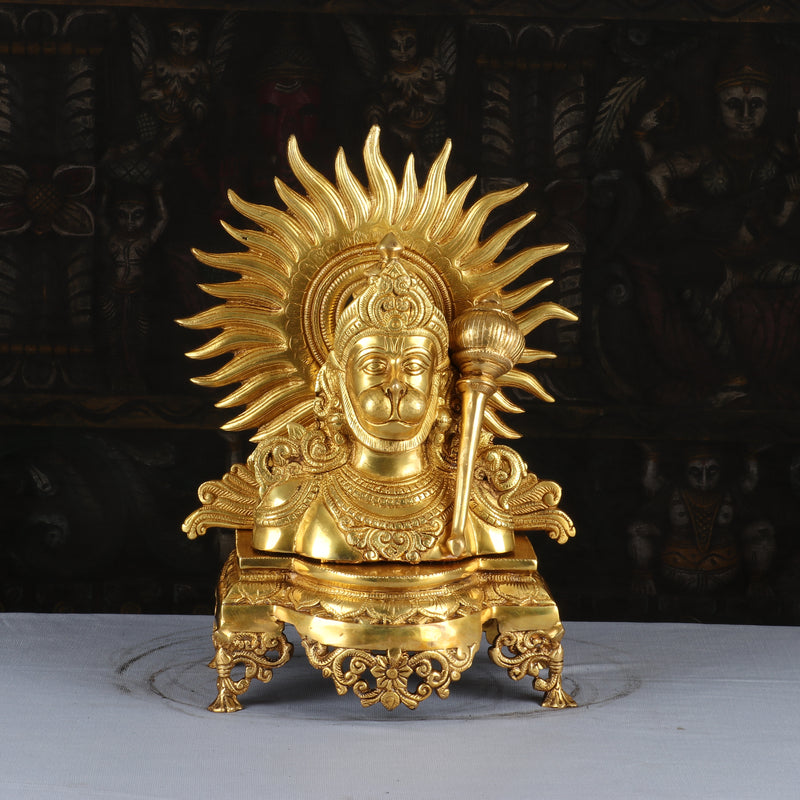 Brass Hanuman Bust Statue Home Office Pooja Room Decor Gift Idol 14" - SKU - 462942