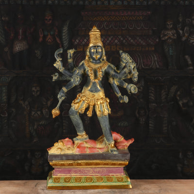 Brass Maa Kali Statue Vintage Antique Finished Idol Reigious Home Temple Decor 2 Feet - SKU - 462653