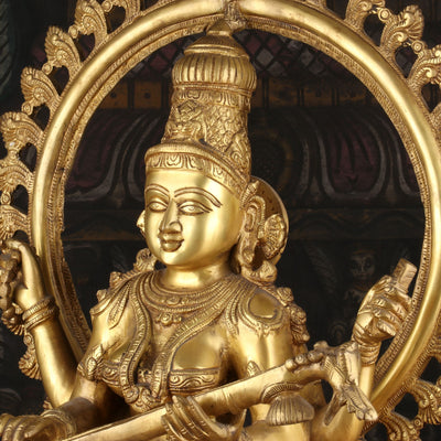 Brass Large Goddess Saraswati Statue With Arch Idol For Pooja Room Temple Decor 27