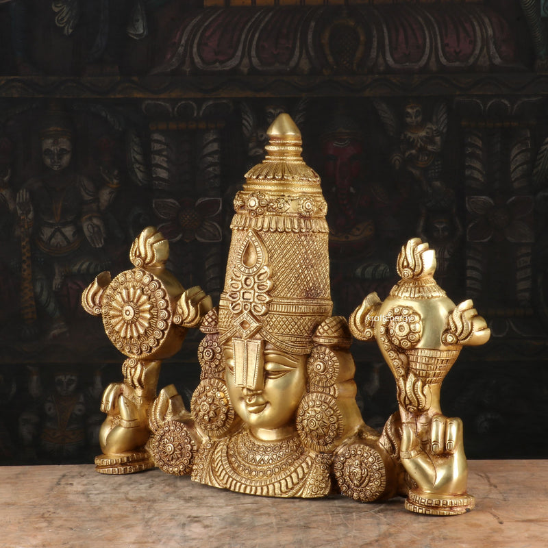 Brass Balaji Head Statue Antique Religious Decor Idol 15"