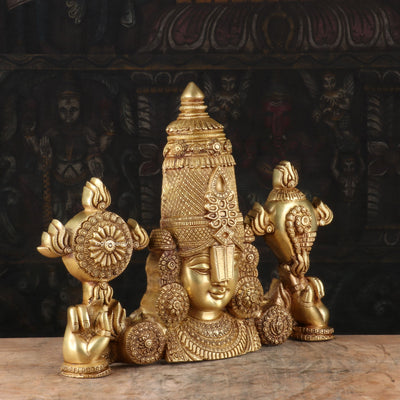 Brass Balaji Head Statue Antique Religious Decor Idol 15"