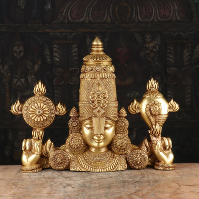 Brass Balaji Head Statue Antique Religious Decor Idol 15"