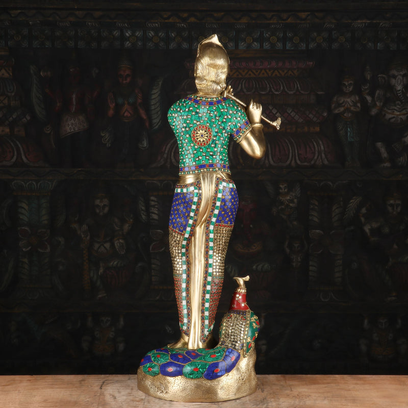 Brass Krishna Statue with Flute 2.5 Feet by StatueStudio