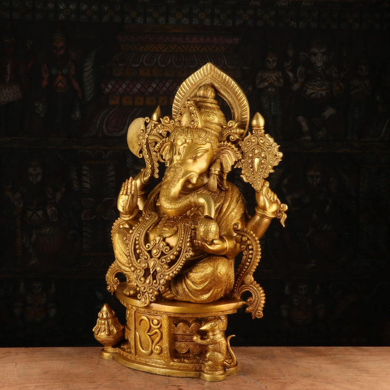 Brass Big Ganesha Statue Sitting On OM Pedestal For Home Decor 2 Feet