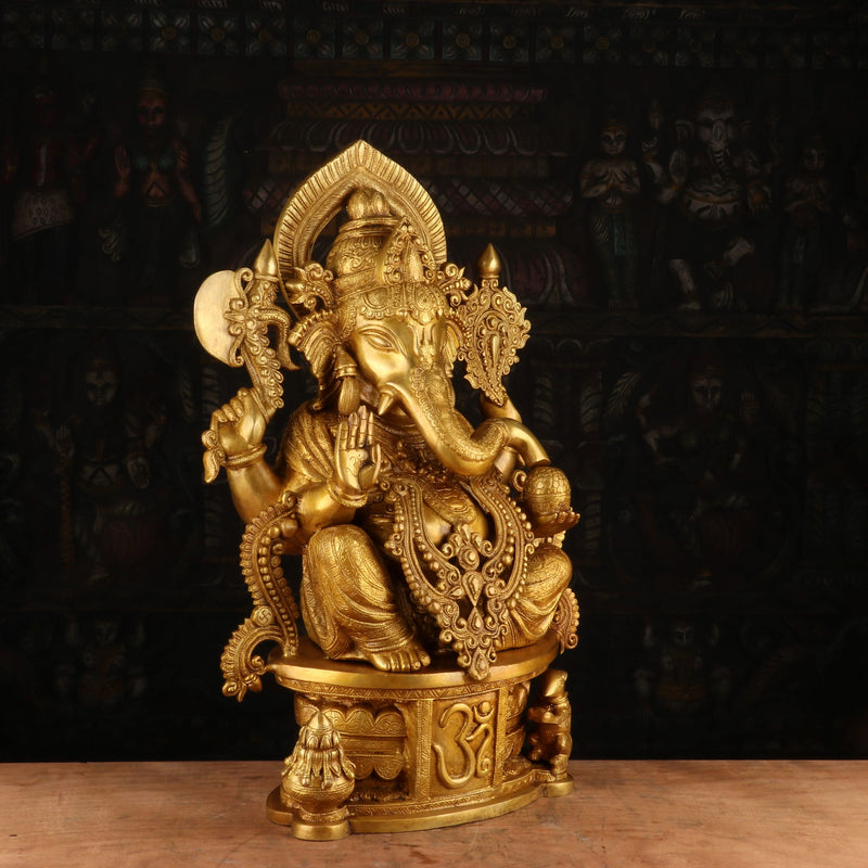 Brass Big Ganesha Statue Sitting On OM Pedestal For Home Decor 2 Feet