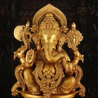 Brass Big Ganesha Statue Sitting On OM Pedestal For Home Decor 2 Feet