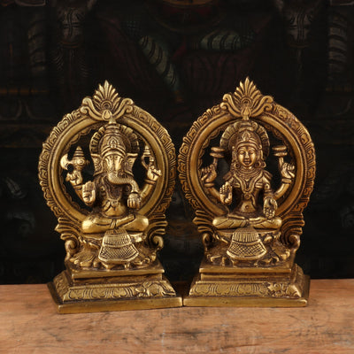 Brass Ganesha Lakshmi Statue Pooja Room Home Decor Gift Idol 7" - SKU - 462971