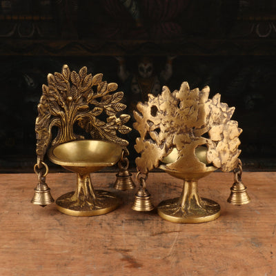 Brass Diya Pair Oil Lamp For Home Temple Diwali Religious Decor Showpiece 7"